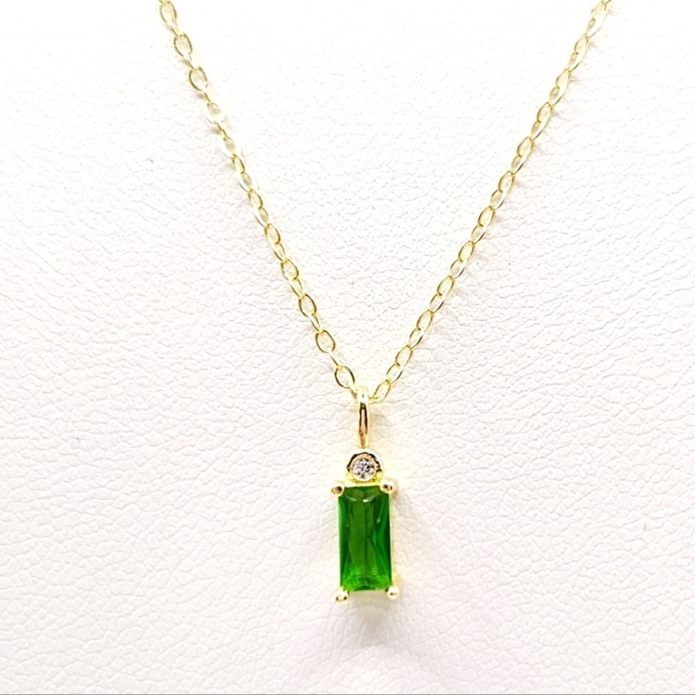 Emerald Green CZ Baguette Necklace Gold Plated 925 Sterling Dainty Minimalist